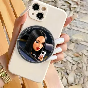 Ew Girl Phone Grip, Black Glitter Round Phone Holder, Sassy Fashion Doll Phone Stand, Cute Phone Accessory Gift