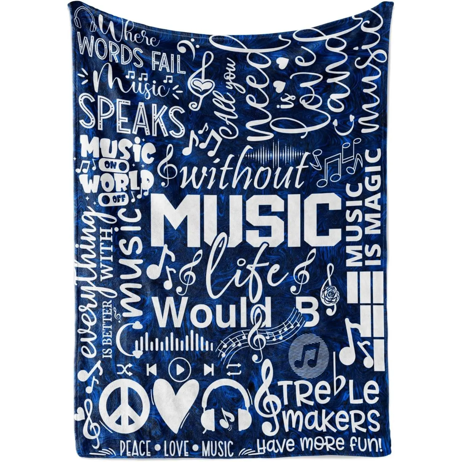 Music Gifts, Music Note Flannel Blanket, for Music Lovers, Music Teacher Gifts, for Sofa Chair Bed Office 50"x65", Blue