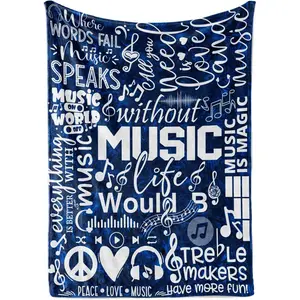 Music Gifts, Music Note Flannel Blanket, for Music Lovers, Music Teacher Gifts, for Sofa Chair Bed Office 50"x65", Blue