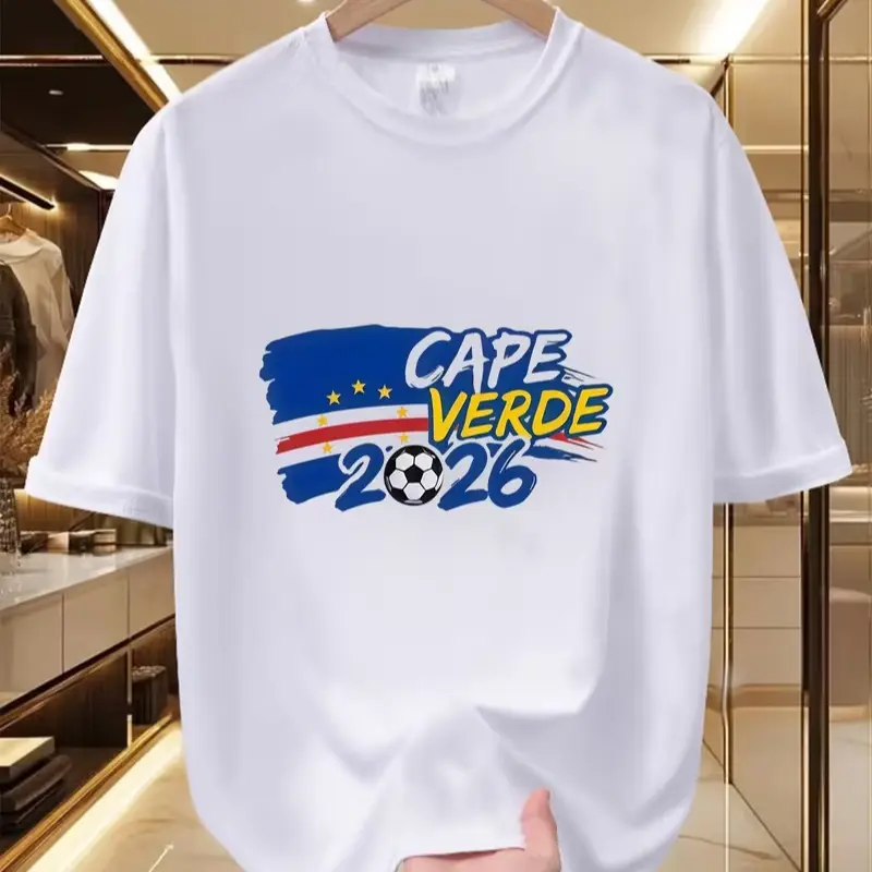 Men's 2026 Cape Verde Graphic Print Tshirt - Short-Sleeve Round Neck Polyester Soft Breathable Soccer Fashion Football Fashion Casual Summer Sports Tee for Fans