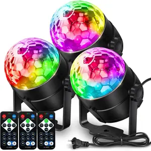 Disco Ball DJ Party Lights Sound Activated with Remote Control Strobe Lamp 7 Modes Stage Light for  Room Dance Parties Karaoke Halloween Christmas Birthday Decorations[3-Pack]