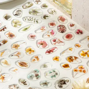 67 transparent epoxy stickers with dried flowers, leaves, nature themes, minimalist style, epoxy material, self adhesive, DIY journal decoration, scrapbook, notebook sticker pack