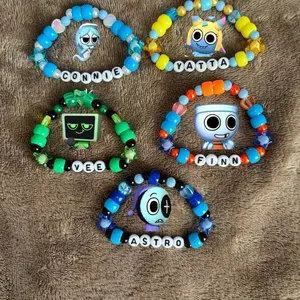 Dandy’s World Beaded Kandi Bracelets - Connie Yatta, Vee, Finn, Astro - Roblox Accessory with Character Designs and Colorful Beads