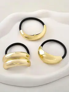 3pcs-Gold-Metal-Headbands-Elegant-Versatile-Stretchy-Ponytail-Holder Hair Accessories Set For-Women-Halloween Hair Ties