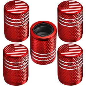 5 Pack Corrosion Resistant Leak-Proof Premium Alloy American Flag Tire Valve Stem Caps Universal for Car Bike Truck Motorcycle Red