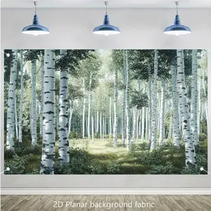 1PC,2D Flat Forest Birch Tree Door Curtain, Festival Decoration Door Banner, 2D Planar Background Fabric, Nature Landscape Tapestry, Indoor Wall Decor, Party Scene Setting Backdrop, Living Room Be
