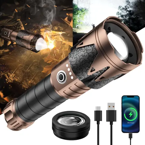 SKYFIRE 2000J Totem Flashlight, High Lumen Super Bright, Rechargeable Lithium Battery Type-C Fast Recharge, Adjustable Moonlight Mode, Power Bank Function, 3-in-1 Ignition Charging Lighting, Outdoor Home Improvement Light