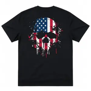 Patriotic American Skull T-Shirt -Street Round Neck Short Sleeve Shirt,Menswear, Father's Day Gift,America 4th of July T-Shirt