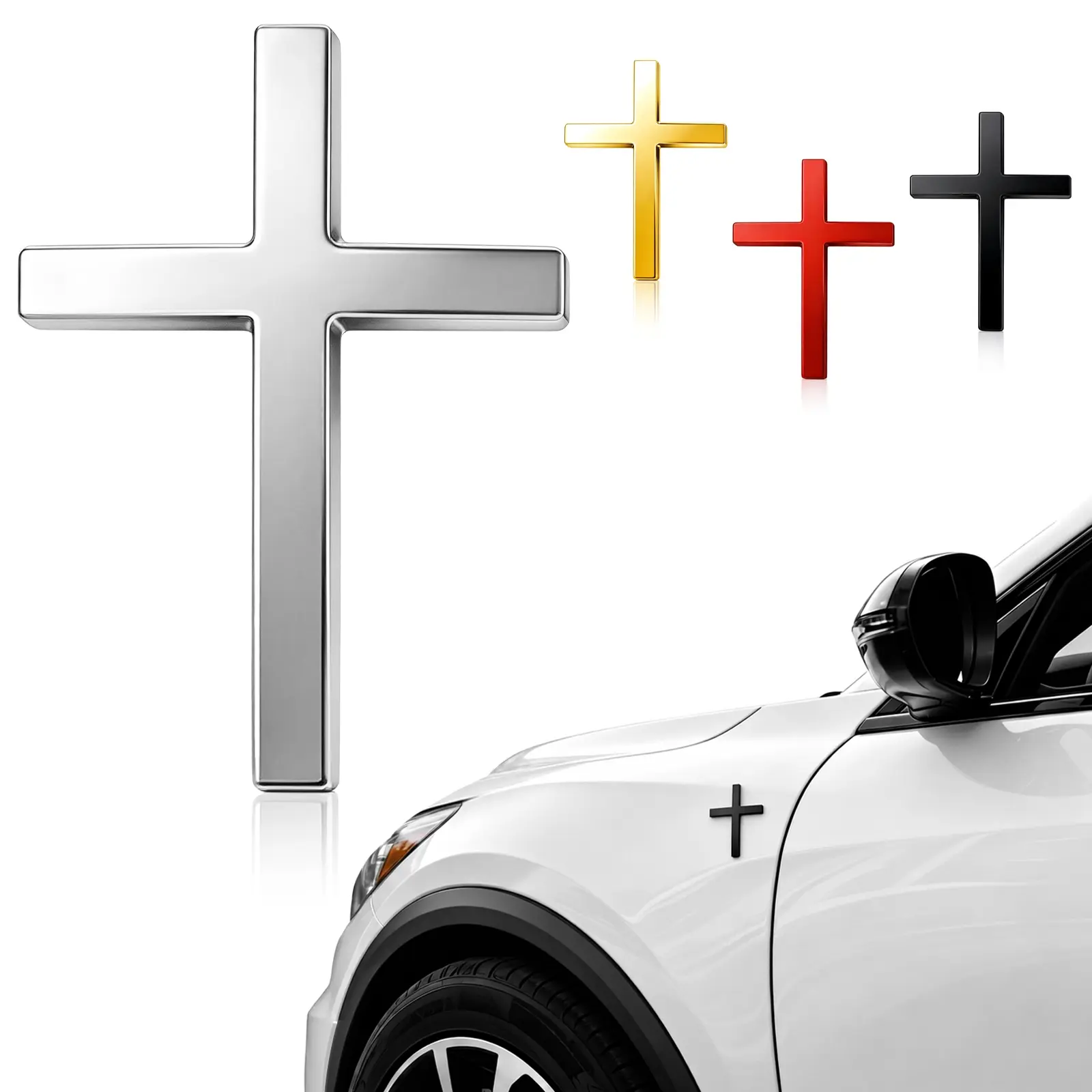 Metal Jesus Cross Car Emblem – 3D Chrome Alloy Christian Faith Symbol Sticker, Waterproof Adhesive Badge for Car, Truck, Motorcycle & SUV