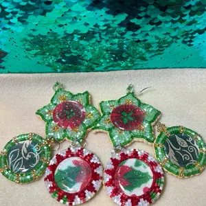 Christmas Holliday Collection Handmade Beaded Earrings and Pendant - Native American Beaded Jewelry