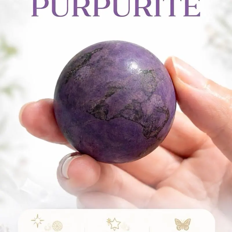 Natural Purpurite Sphere  Rare deep purple crystal with natural mineral patterns. Known as the Stone of Spiritual Truth and Transformation. Perfect for collectors, altars, or desk display. Intention-Powered