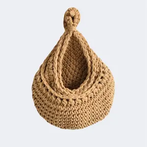 Boho Style Decorative Natural Material Craftsmanship Storage Basket, 1 Count Drop Design Hangable Wall Hanging Storage Basket, Multifunctional Home Organizer for Living Room Bedroom Kitchen