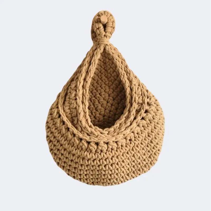 Boho Style Decorative Natural Material Weaving Rope Craftsmanship Storage Basket, 1 Count Drop Design Hangable Wall Hanging Woven Storage Basket, Multifunctional Home Organizer for Living Room Bedroom Kitchen Storage Organizers