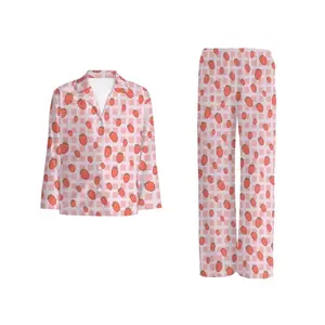Strawberry grid flannel pajama set – cozy versatile design | Soft and warm sleepwear