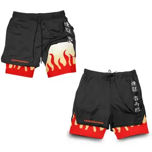 Demon Slayer Gym Shorts, Rengoku Tanjiro Shorts, Demon Slayer Performance Shorts, Men's Short, Anime Short, men sport short