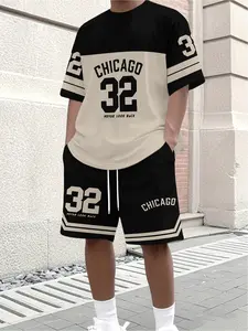 Men's Casual T-Shirt, Crew Neck Short Sleeve and Shorts Set, Striking "81.28cm Number Pattern, Breathable Regular Fit for Daily and Formal Wear Clothes, Menswear