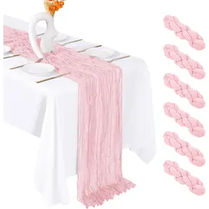 6 Pack Light Pink Cheesecloth Table Runner 20 x 120 Inch Semi Sheer Gauze Fabric Bulk Table Decor for Rustic Wedding Baby Shower Party Decoration
