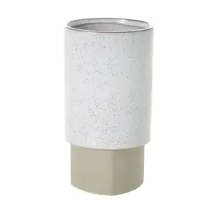 Speckled & Natural Bisque Two-toned Stoneware Ceramic Rounded Square Vase