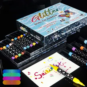 24/48/72/96 Colors Glitter Effect Brush Markers,Dual Tip Dual Color 1-5mm Soft Brush Shimmer Marker for Doodle Writing, Glitter Art Crafts Adults DIY Crafts Greeting Christmas Cards Making Art Supplies, Art Drawing Supplies