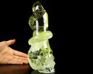 AWESOME 8.7" Citrine Carved Crystal Skull Point & Snake, Crystal Healing