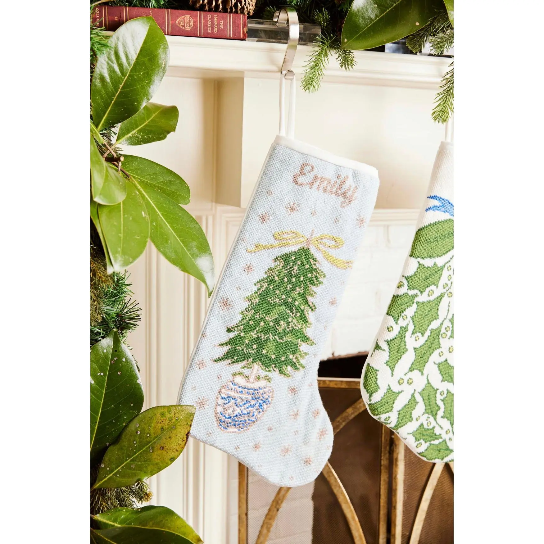 PREORDER FOR 2026: Trim the Tree Full Size Needlepoint Christmas Stocking by Dogwood Hill