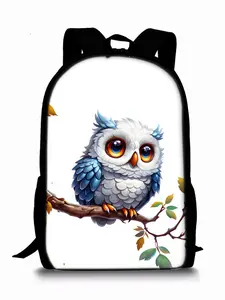 Cute Blue Owl Print Single-layer Backpack