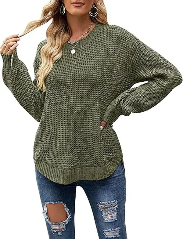MEROKEETY Women's Winter Fall Long Sleeve Tunic Sweaters 2025 Casual Trendy Crew Neck Waffle Knit Pullover Tops Jumper