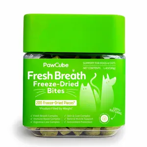 PawCube Pets Breath Freshener, Freeze-Dried Bites for Dogs & Cats, Dental Treats, Digestive & lmmune Support, Oral Care, Daily Multivitamin, Skin &Coat Health-200 Pieces, 1.4 oz(40g)