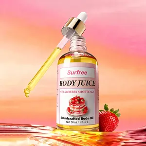 Scented Body Glow Oil 30ml - Choose Strawberry or Peach - BOGO Free Deal - Dewy Finish Moisturizer for Women - Portable Travel Size Glass Bottle