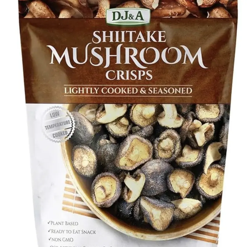 DJ&A Shiitake Mushroom Crisps - Vacuum Cooked, Lightly Seasoned Premium Dried Snack with Natural Fiber, 10.58 oz (300g) Healthy Snacking Easy, Light Crunchy Party Option
