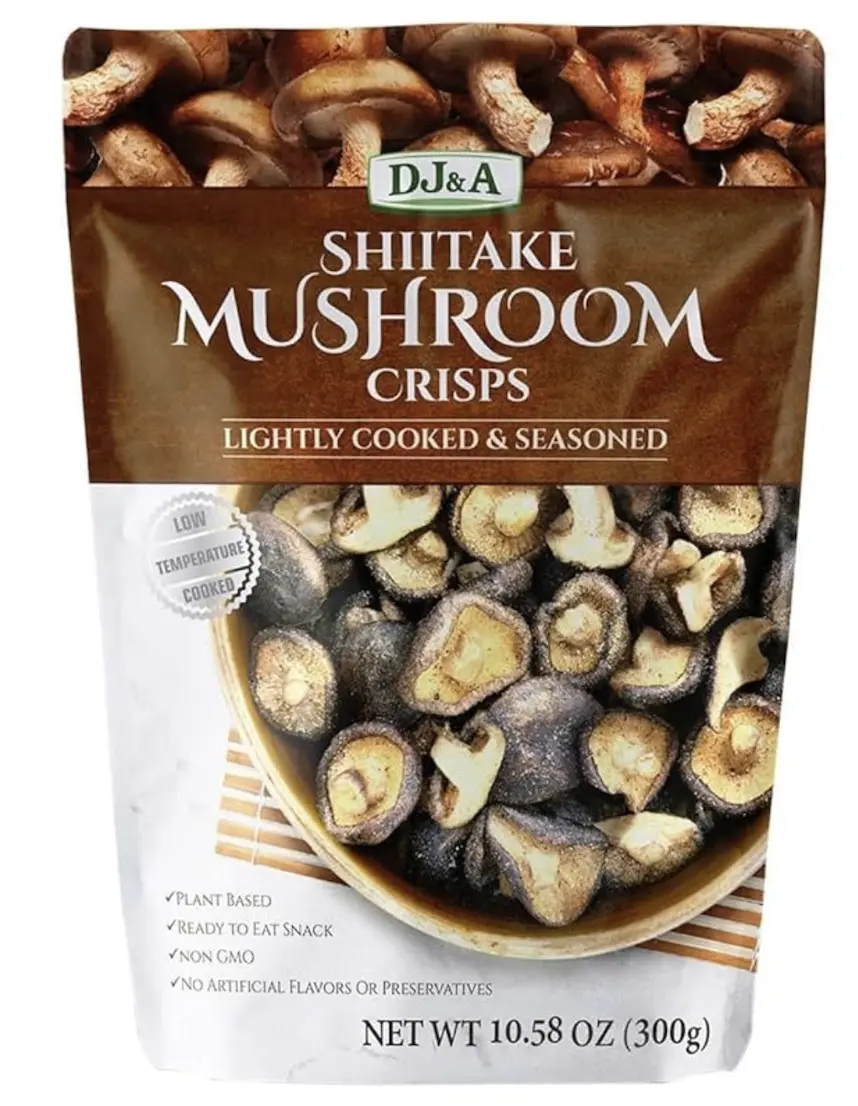 DJ&A Shiitake Mushroom Crisps - Vacuum Cooked, Lightly Seasoned Natural Fiber Foods, 10.58 oz (300g) Party & Guilt Free Snacks