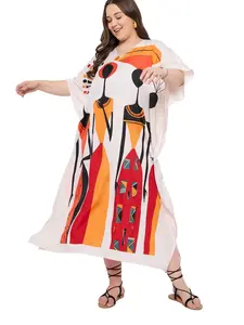 Gypsie Blu Caftans for Women Plus Size Polyester Beach Kaftan Cover Up African Long Kimonos Printed House Dresses (Cream)