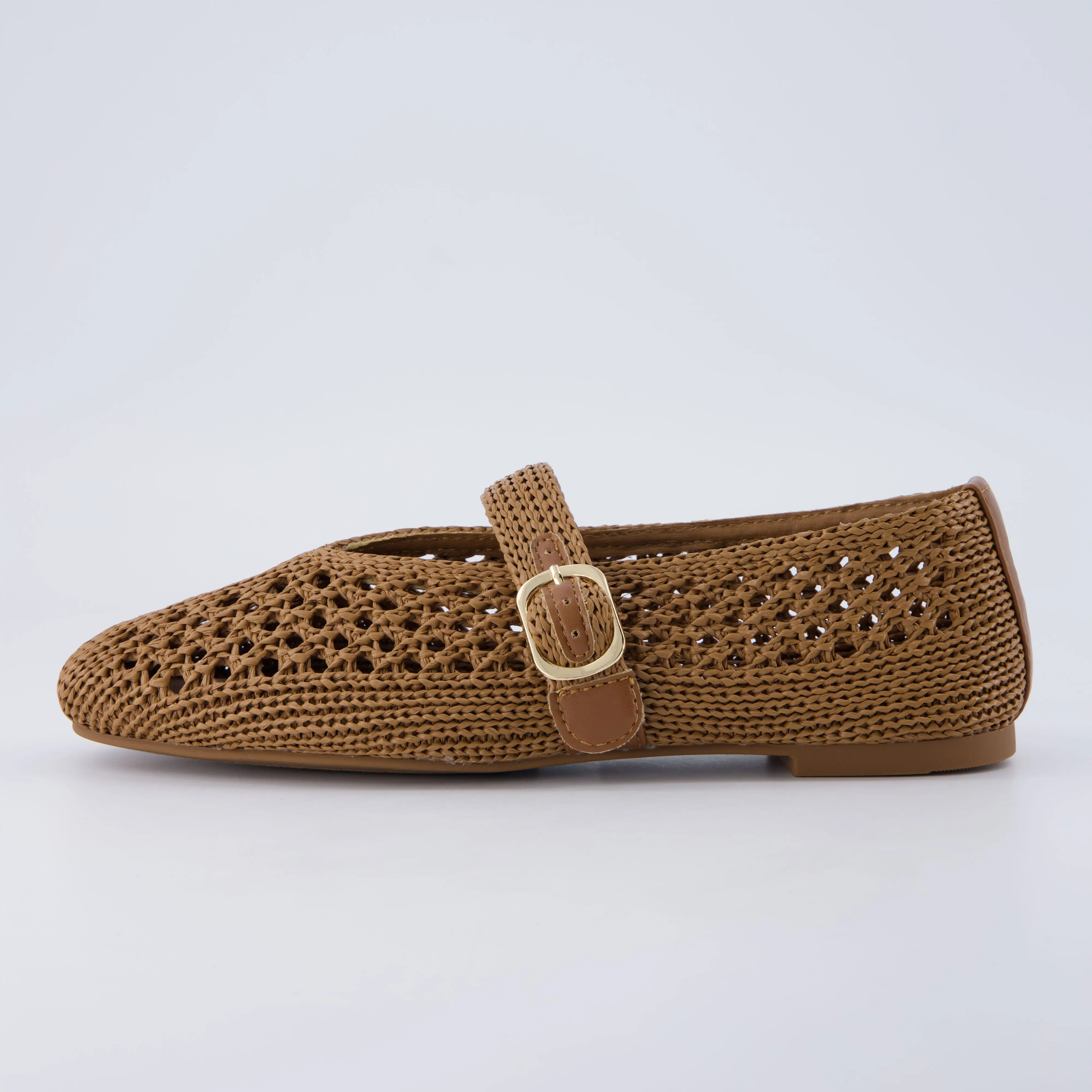 Cushionaire Monet Woven Mary Jane Flats for Women | Comfortable Ballet Flats with Adjustable Gold-Tone Buckle Strap and Memory Foam Cushioning