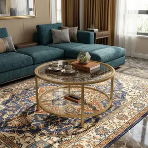 Modern Round Glass Coffee Table 27" Clear Tempered Glass Top Gold Sturdy Metal Frame Center Table Space Saving Minimalist Accent Table Easy Assembly For Living Room Home Office Small Apartment