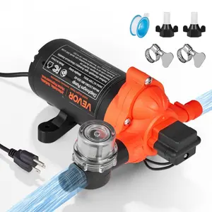 VEVOR RV Water Pump, 12V DC 6 GPM (22.7 L/min), 4 - Chamber Self - Priming Diaphragm Water Pump with Automatic Pressure Switch, 70 PSI Max Pressure, On Demand for RV, Caravan, Marine, Yacht, Car Washing