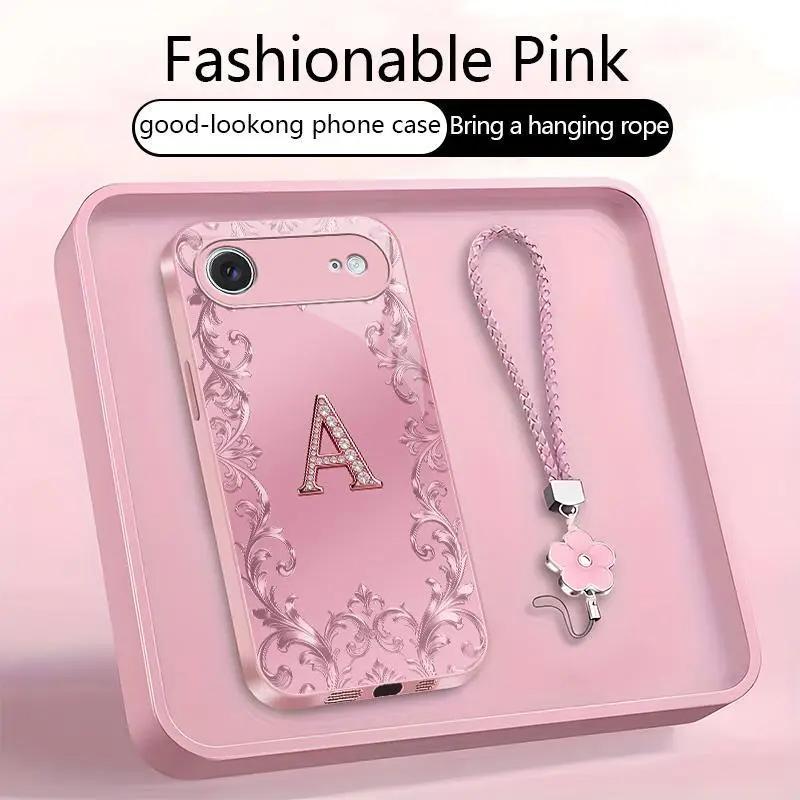 Suitable for [iPhone 17 Air] high-end women's phone case🥰，free four-leaf clover lanyard included—choose any one of the 26 letters. Drop-resistant and fingerprint-proof. YM99