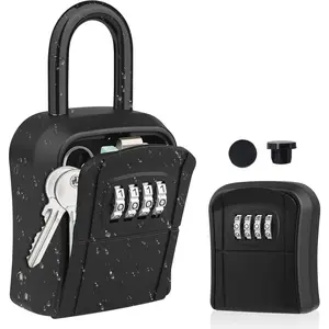 Key Lock Box, [ Version]  Lock Box for House Key, Portable Lockbox for , 4 Digit Combination Key Safe Storage,  Key Lock Box Wall Mounted for Outdoor  Garage Office, Black