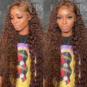 Bling Hair Deep Wave 13x6 13x4 Lace Frontal Human Hair Wigs Dark Brown Colored Curly Lace Front Wig Pre Cut Lace Front Wigs for Black Women summerwins