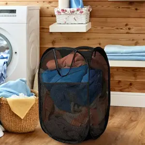 Foldable Mesh Laundry Hamper, Collapsible Laundry Hamper, 1 Count Clothes Storage Bag with Carry Handles, Household Clothes Storage Bag for Laundry Room, Laundry Basket Organizer