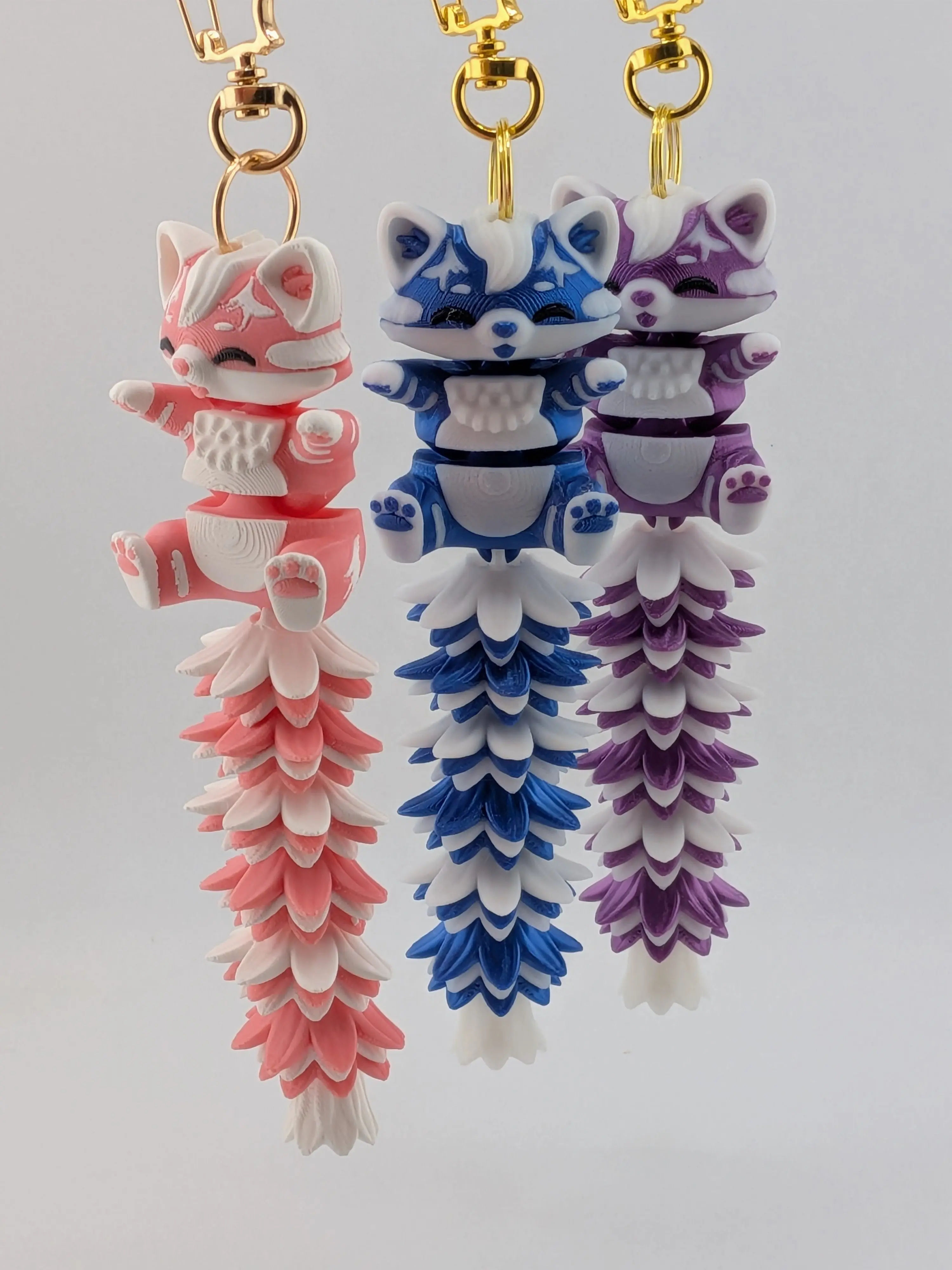 5.1 Inch Fluffy Tail Cat Keychain Articulated Mega Wiggle Fidget Buddy