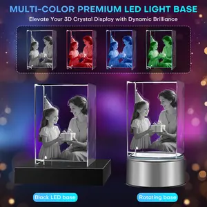 Artimele3d LED Multimodal Multicolor Light Stand Base Display for 3D Crystal Glass Art USB Battery Powered with Black LED Base & Rotating Option Modern Design