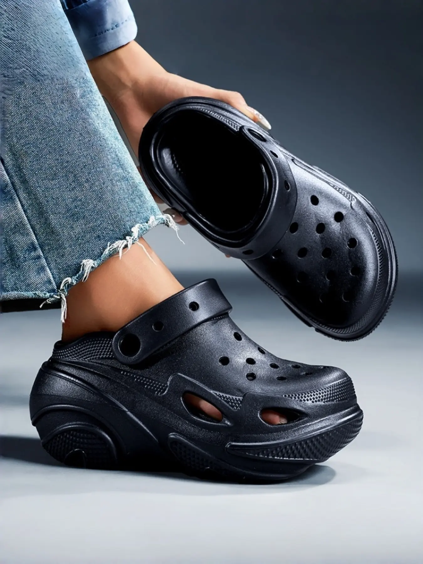 YZY Sleek Black Foam Slip-On Clog with Cutout Design Call me the Streetwear Savage. I don main image 2