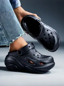 Women's Large Size Platform Clogs | Breathable Hollow Comfort | EVA Anti-Slip Cushion Sole | Casual Trendy Home & Daily Wear