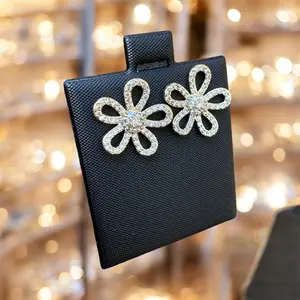 Zircon Flower Shape Studs 14k Gold Plated Earrings for Women Fashion Jewelry Accessories