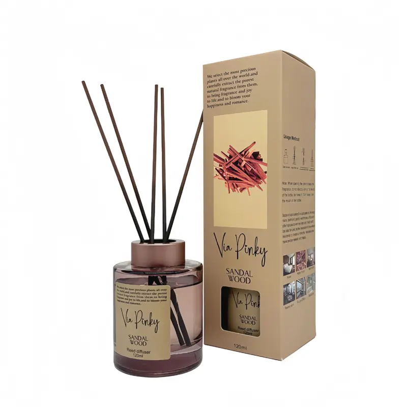 Glass Scented Sandalwood Reed Aromatherapy Diffuser Bottle Set - 120ml, 5 Sticks, 24 Months Long-Lasting Wood Fragrance Oil, Stress Relief, Natural Diffusion, Citrus/Fruity Scent Options, Freshener, Elegant and Functional Decor, Ideal Birthday Gift