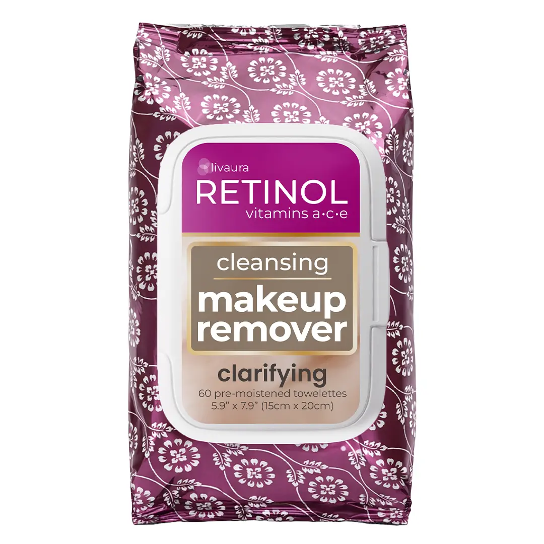 LIVAURA Retinol Anti-Aging Cleansing Towelettes – All-in-One Cleanser, Toner & Makeup Remover in a Convenient Pre-Moistened Wipe – On-The-Go Exfoliating, Toning & Hydrating Leaves Skin Clean, Fresh & Refined