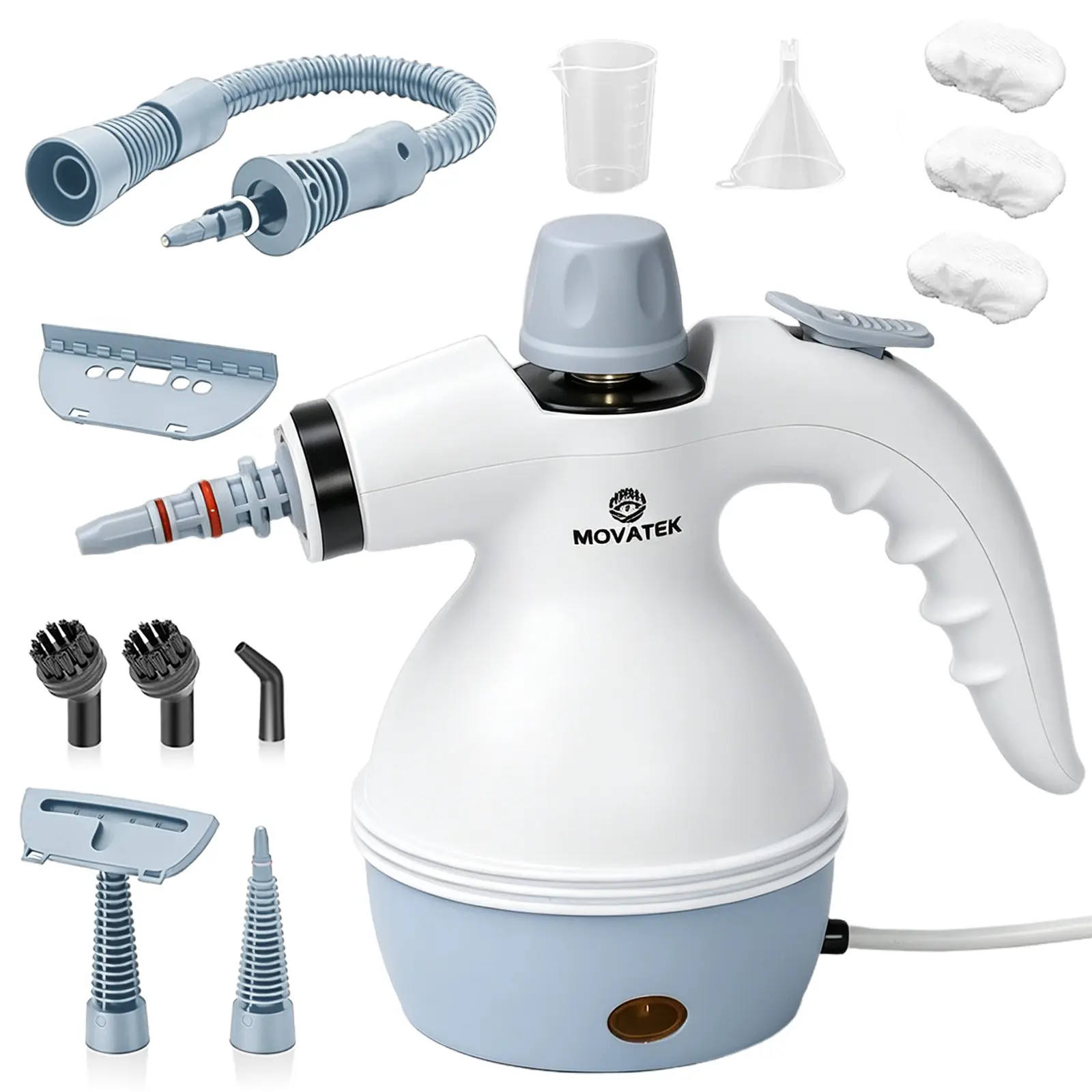 MOVATEK 13-piece Handheld Steam Cleaner 275°F High Temperature Fast Heating Multi-Purpose Portable Deep Steam with Safety Lock , 100% Chemical-Free Steamer for Cleaning Home Multi-Surface Deep Clean, Car, Bathroom, Grout, Floor, Window,Upholstery