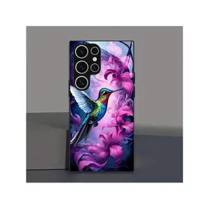 1 PC Purple Blue Iridescent Hummingbird Tempered Glass Phone Case, Suitable For Samsung Galaxy S25/S24/S23/S22/S21/S20/Note 20/A04/A05/A10/A12/A13/A14/A15/A20/A21s/A22/A23/A24/A25/A31/A32/A33/A35/A34/A50/A51/A52/A53/A54/A55/A70/A71/A72