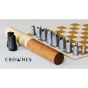 Crownes Chess - Compact Portable Nesting Chess Set with Magnetic Bases & Leather Board Design Award Winner Easy Setup & Storage Modern Collection Chess Masterpiece Set for Home & Travel 3 Versions