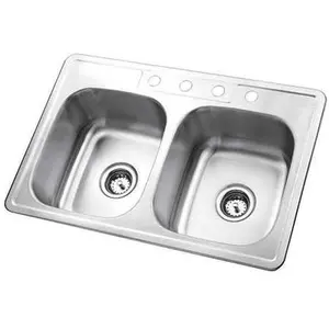 Kingston Brass GKTD33226 Gourmetier GKTD33226 Self-Rimming Double Bowl Kitchen Sink Brushed Nickel